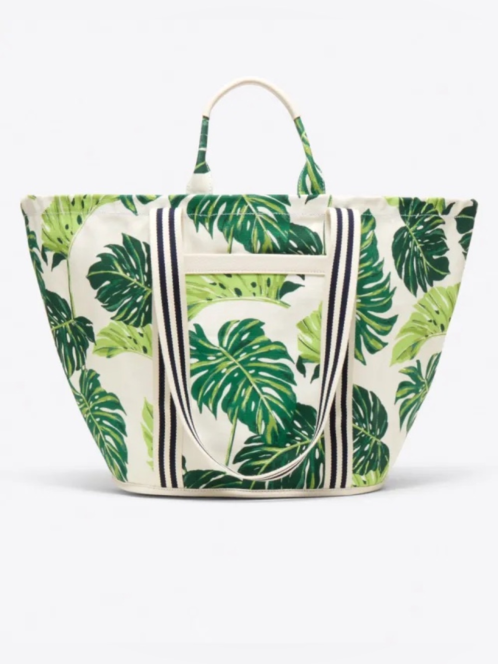 Draper James NWT Monstera Flora Leaf Canvas Tote, Green/White/Black, 23x12x10 - Picture 2 of 12